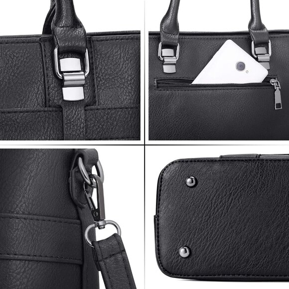 PU Leather Weave Black Shoulder Bag for Women Elegant Top Handle Designer Purse - Picture 6 of 8